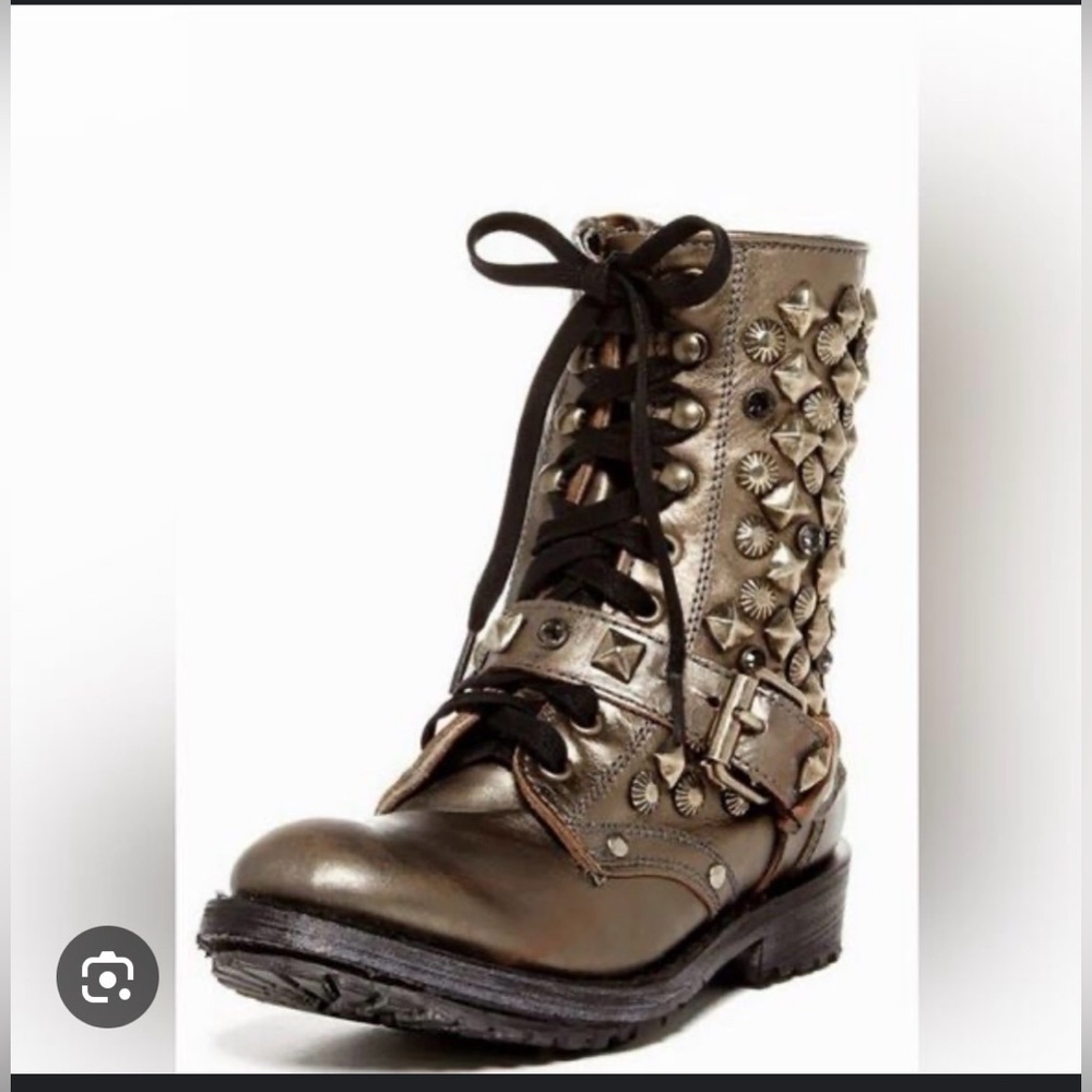 Ash Blingy Combat Ryanna Gun Metal Metallic 100% Leather Boots Y2K Grunge